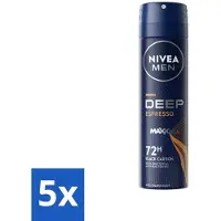 Nivea 5 x MEN - Deodorant Spray - Deep Espresso - 150 ml - Anti-transpirant Spray - 72 Uur Bescherming - Espresso Geur - Huidbescherming - Mannelijke Geur