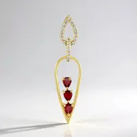 Cavill - Zilveren Hanger met 3 Robijnen 0,42 ct & 24 Zirkonia - 925 Sterling Zilver Verguld - Elegant Peervormig Luxe Dames Sieraad