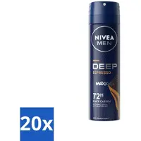 Nivea 20 x MEN - Deodorant Spray - Deep Espresso - 150 ml - Anti-transpirant Spray - 72 Uur Bescherming - Espresso Geur - Huidbescherming - Mannelijke Geur