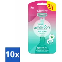 Wilkinson 10 x - Wegwerpscheermesjes - Quattro For Woman - Precies - 4 mesjes - Scheermesje Vrouw - Wegwerpmesje - Huidvriendelijk Scheren - Fluweelzachte Huid - Scheren Voor Vrouwen