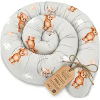 Totsy Baby Zijslaper kussen Lichaamskussen 150 cm Katoen - Lang kussen bed rol slaapkussen nek rol Decoratie voor kinderkamer Oeko-Tex Teddyberen