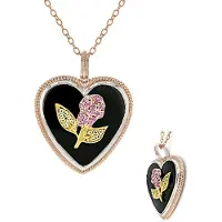 Cavill - Elegante Damesketting - 925 Sterling Zilver Roségoud Verguld - Zwarte Onyx Hartvorm 10,87ct - Roze Saffier & Peridoot