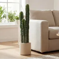STILVORA Kunstplant Cactus 95 Cm Met Decoratieve Pot – Realistisch Drie-Stengelig Ontwerp – Kunststof – Groen – Binnen Decoratie