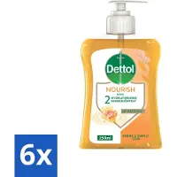 Dettol 6 x - Handzeep - Nourish - Honing & Vanille - 250 ml - Antibacteriële Handzeep - Handzeep Met Honing - Handzeep Met Vanille - Verzorgende Handzeep - Manuka Honing