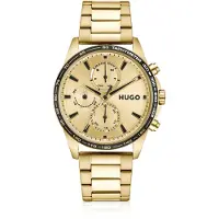 HUGO #Drift goudkleurig horloge met zwarte tachymeterlunette