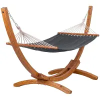 CLP Hangmat met Standaard Herriman - 2 Persoons Hangmat met Eucalyptushouten Frame - Vrijstaand voor Tuin en Terras - Max. 160 kg - grijs