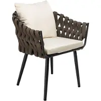 CLP Tuinstoel Naxos - Met Kussen - Touwdesign - Zwart Metaal - Taupe - creme
