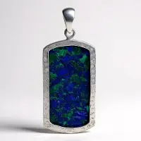 Cavill - 925 Sterling Zilver Hanger - Azuriet Malachiet Fancy Slijpsel 3,555 ct - Geoxideerd & Gehamerd - Unieke Mexicaanse Edelsteen Sieraad