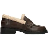 Manfield Bruine leren teddy loafers | Maat 36