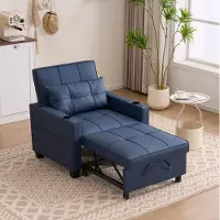 STILVORA Fauteuil 74 x 87 x 84 cm - 3-in-1 Uitschuifbare Slaapstoel Met USB-Aansluiting En Bekerhouders - Hout En Metaal - Blauw