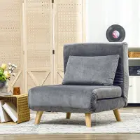 OKWISH Fauteuil 2 In 1 - Slaapfauteuil Met 6 Standen Verstelbare Rugleuning - Gastenbed Voor Kleine Ruimtes - Polyester - Grijs