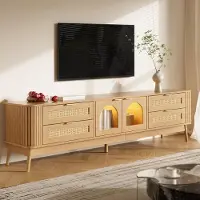 STILVORA Tv Kast - Met App Bedienbare Ledverlichting En 4 Lades - Met Veiligheidsglas Voor Woonkamer - Spaanplaat - 180x40x50 Cm - Naturel