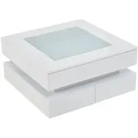 OKWISH Salontafel – Ledverlichting Via App – 3 Laden En Veilig Glasblad – Voor Kleine Woonkamer – Wit – 70x70x35 Cm