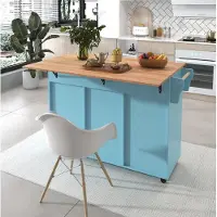 OKWISH Keukenkast - Keukenwagen Met Opklapbaar Werkblad - 129 x 46 x 91,5 cm - 2 Laden En 2 Deuren - MDF Blauw