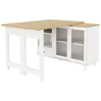 OKWISH Keukeneiland met uitschuifbaar aanrechtblad, keukentafel met lades en glazen paneel, bar, veel opbergruimte, wit