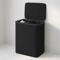 Mazazu Wasmand 2 Vakken 100L – Deksel & Wassorteerder met Uitneembare Zakken - Zwart