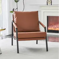 OKWISH Fauteuil 67 x 67 x 80 cm - Gewatteerde Kunstleren Zitting Met Metalen Frame - Voor Woonkamer Slaapkamer Of Kantoor - Bruin Zwart