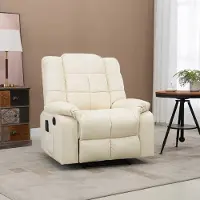 OKWISH Massagestoel – 94 x 99 x 99 cm – Elektrisch Verstelbaar Met 8-Punts Vibratiemassage & Voetensteun – Voor Woonkamer – Kunstleer – Crèmewit