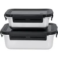 Silvercrest 2 stuks RVS Vershoudbakjes - Vershouddoos - inhoud 1 Liter en 550ML - incl luchtdichte deksels - Geschikt voor de oven en vriezer