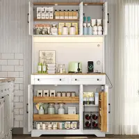 STILVORA Keukenkast - Hoge Opbergkast Met Ledverlichting En Stopcontact - Met 2 Lades En Open Werkblad - MDF - Wit;Naturel - 100x40x180 Cm