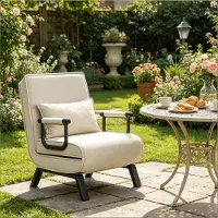 OKWISH Fauteuil – 3-In-1 Slaapstoel Met 5-Standen Rugleuning – Opklapbaar Voor Woonkamer Of Slaapkamer – Stof En Metaal – Beige