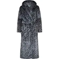 Gaubert Unisex Badjas Extra Lang met Capuchon en Ceintuur - Ochtendjas - Superzacht Coral Fleece - Heren Dames - Panterprint Zwart - Maat XXL/3XL - 8211-Black