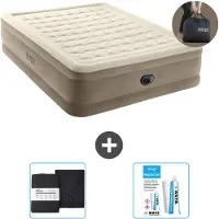 Intex luchtbed - voor 2 personen - 152 x 203 x 46 cm - Beige - Inclusief pomp - Spannenhoes en reparatieset