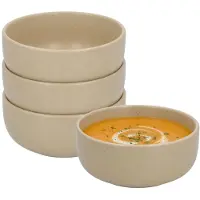 Secret De Gourmet Soepkommen Zanzibar - 4x - beige - 15 x 6 cm - keramiek - kommetjes / schaaltjes - 480 ml
