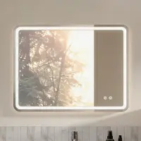 OKWISH Spiegel Met Ledverlichting – 80 X 60 Cm – Dimbaar En Anti Condens – Glas – Zilver – Wandspiegel Voor Badkamer, Horizontaal Of Verticaal Te Monteren