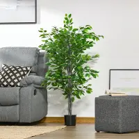 STILVORA Kunstplant Realistische Ficusboom 135 Cm Kunststof Groen Voor Binnen En Buiten Met Zwarte Pot En Zware Zementbasis