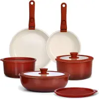Tyr Pannenset - 11 Stuks Pannen - Pannenset Inductie - Pan Set - Rood - 55cm x 35cm x 20cm