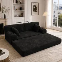 OKWISH Slaapbank 168 Cm - 2-Zits Met Hoge Rugleuning - Met 2 Bekerhouders En 4 Zijvakken - Voor Woonkamer En Kleine Ruimtes - Cordstof - Zwart