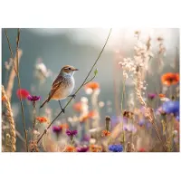 WALLARENA - Fotobehang - 300x210 cm - wilde bloemen en vogels voor woonkamer en slaapkamer