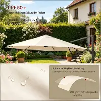 OKWISH Parasol Draaibaar 3 M Polyester Beige Voor Terras En Balkon Met Kantelbare Stand En Kruisvoet