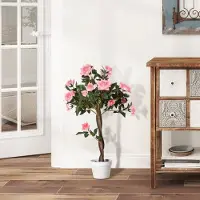OKWISH Kunstplant Realistische Rozenboom In Pot - 90 Cm Hoog - PE Kunststof - Roze - Voor Binnen En Buiten - Onderhoudsarm En Sfeervol
