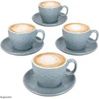 MamboCat Hexa Blauw 4-delige set koffiekopjes met schotels van keramiek – Q96001470