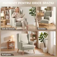OKWISH Fauteuil 77 x 77 x 110 cm - Hoge Rugleuning Met Lendenkussen En Brede Zitting - Voor Woonkamer Of Leeshoek - Stof En Hout - Beige