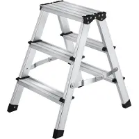 TecTake Dubbelzijdige Aluminium Keukentrap - 3 Treden - 58 cm - Stevige Trap Ladder - Opklapbaar Opstapje - Antislip Huishoudtrap