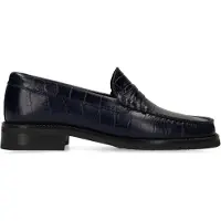 Manfield Donkerblauwe leren croco loafers | Maat 38