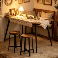 OKWISH Barkruk Set Van 2 29,5 X 46 X 29,5 Cm - Vintage Houtlook Zonder Rugleuning - Voor Keuken, Eetkamer En Wachtkamer - Hout En Metaal - Zwart