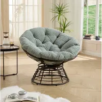 OKWISH Fauteuil - 92 cm Papasan Stoel Met 360 Graden Draaifunctie - Ergonomisch Voor Woonkamer Slaapkamer Of Buiten - Rotan - Lichtgroen