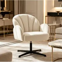 OKWISH Draaibare Fauteuil - Schelpvormige Lounge Stoel Met Armleuningen - 360 Graden Draaibaar En Comfortabel - Voor Woonkamer, Slaapkamer En Bureau - Fluweel - Beige En Zwart
