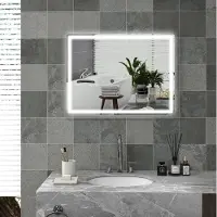 STILVORA Badkamerspiegel LED Dimbaar 80 x 60 cm Met Anticondens Touchbediening En Memoryfunctie Aluminium Frame Glas Zilver Voor Moderne Badkamer