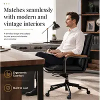 OKWISH Bureaustoel - Ergonomisch En In Hoogte Verstelbaar - 360 Graden Draaibaar Voor Thuiswerkplek Of Kantoor - Leer En Metaal - Zwart