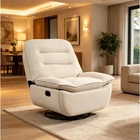 OKWISH Relaxfauteuil Schommelstoel - Handmatig Verstelbaar Met Voetsteun - 360° Draaibaar - Voor Woonkamer, Slaapkamer En Studeerkamer - Stof - Beige