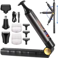 Hatteker 4-in-1 Lichaamstrimmer Set - Rugtrimmer, Baardtrimmer, Neus-/Oortrimmer & Precisietrimmer - LED Display - Zwart - Verbeterde