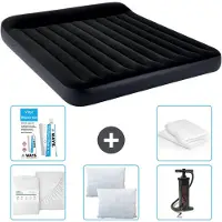 OEM Tweepersoons luchtbed - 183 x 203 x 25 cm - Donkerblauw - Inclusief beddengoed, kussens, pomp, reparatieset en kussenhoezen
