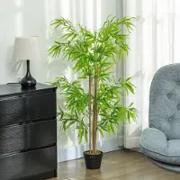 OKWISH Kunstplant Bamboe – 150 Cm Realistische Look – Ø17 X 150 Cm – Kunststof – Groen – Voor Binnen En Buiten – Onderhoudsvrij – Met Bloempot