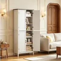 STILVORA Keukenkast - Hoge Buffetkast Met 4 Deuren En Verstelbare Planken - Voor Keuken En Woonruimte - MDF - Wit - 76x40x178,5 Cm