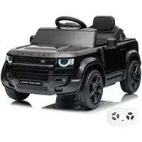 Vrooomy Land Rover Defender 90 Elektrische Kinderauto 12V 1 tot 5 jaar - Accuvoertuig met Afstandsbediening, EVA wielen & 3-puntsgordel - Accuvoertuig met Werkende Deuren & MP3-speler - Zwart